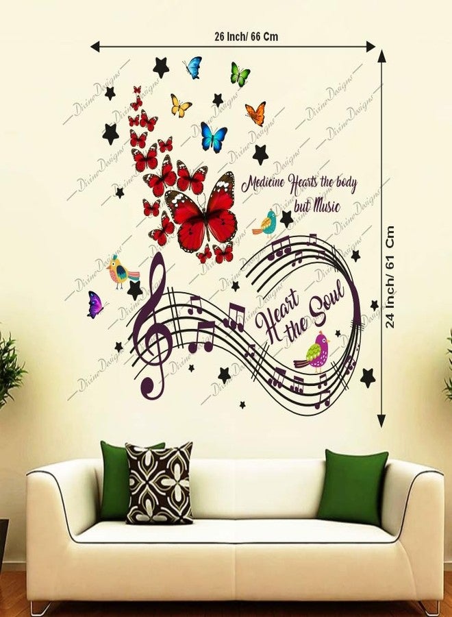 DivineDesigns ملصق حائط ذاتي اللصق من الفينيل PVC من DivineDesigns، مزين بفراشات ملونة ونوتات موسيقية، لتزيين المنزل/غرفة المعيشة (متعدد الألوان) - Image 3
